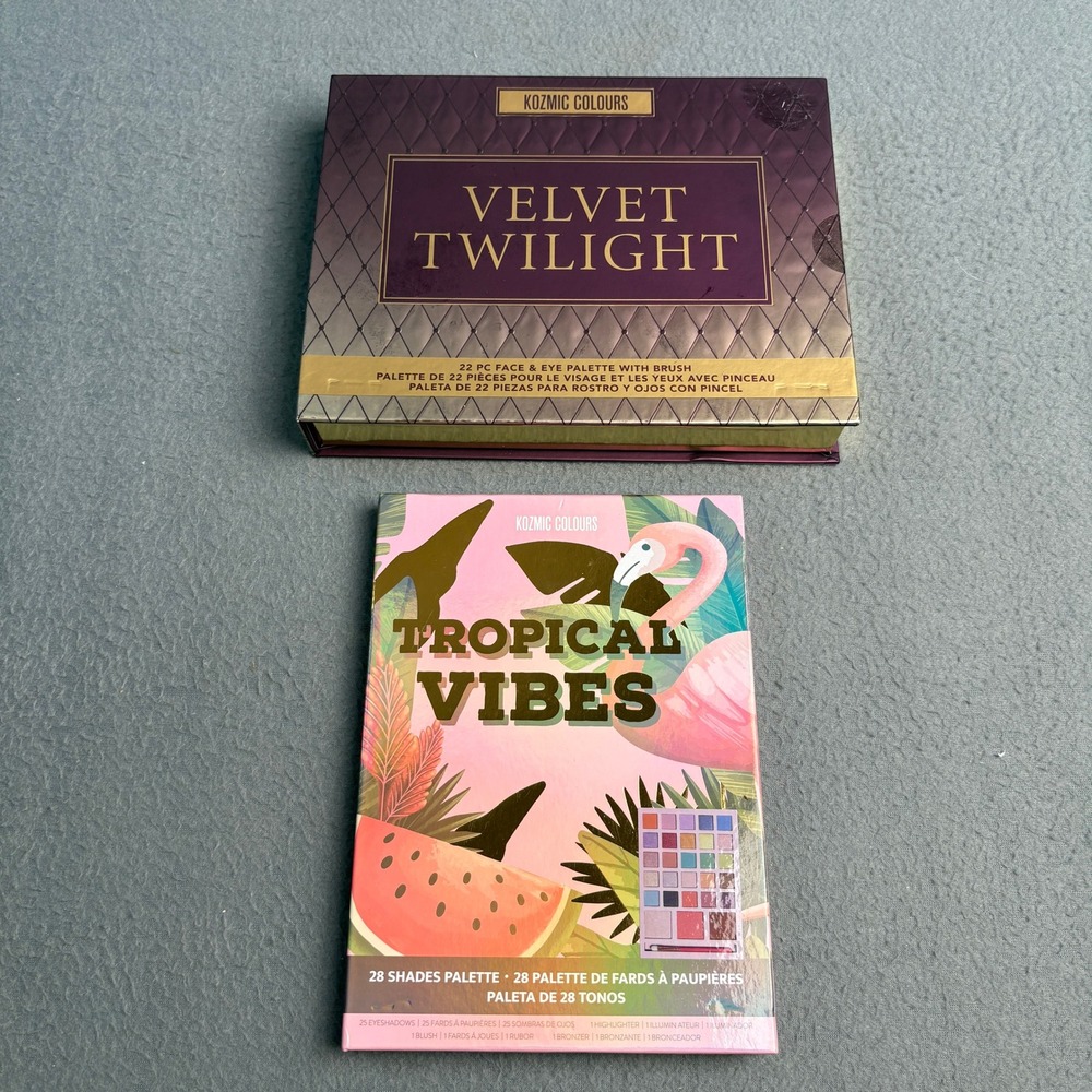 Kozmic Colours Velvet Twilight & Tropical Vibes Face Eye Makeup Palette Set NIB